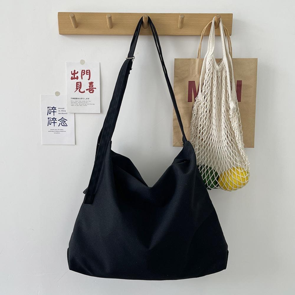 Casual Canvas Shoulder Bag Solid Color Adjustable Strap Shopping Bag Large Capacity Crossbody Bag Travel