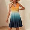 Women's V-Neck Waisted Floral Print Sleeveless Hem Spliced Dresses