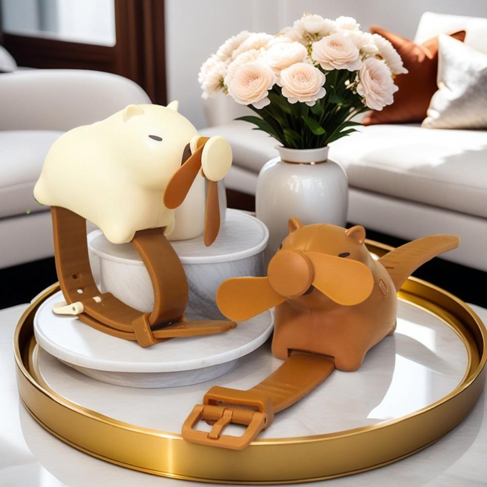 3 Speeds Portable Cute Watch Fan USB Charging Watch Small Fan Capybara Electric Fan Children