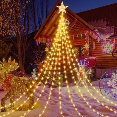 Christmas Starry String Lights 198 LED 6.56 Feet Outdoor Tree Lights with Plastic Star Top Aterproof for Christmas New YearDecor