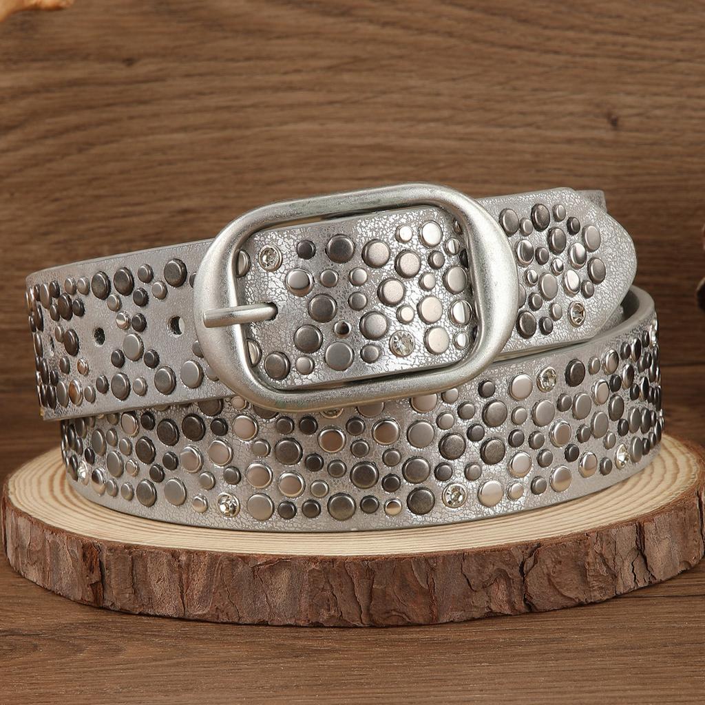Women Belt Punk Pin Buckle Vintage Rivets Leather Belts Jeans Waistband