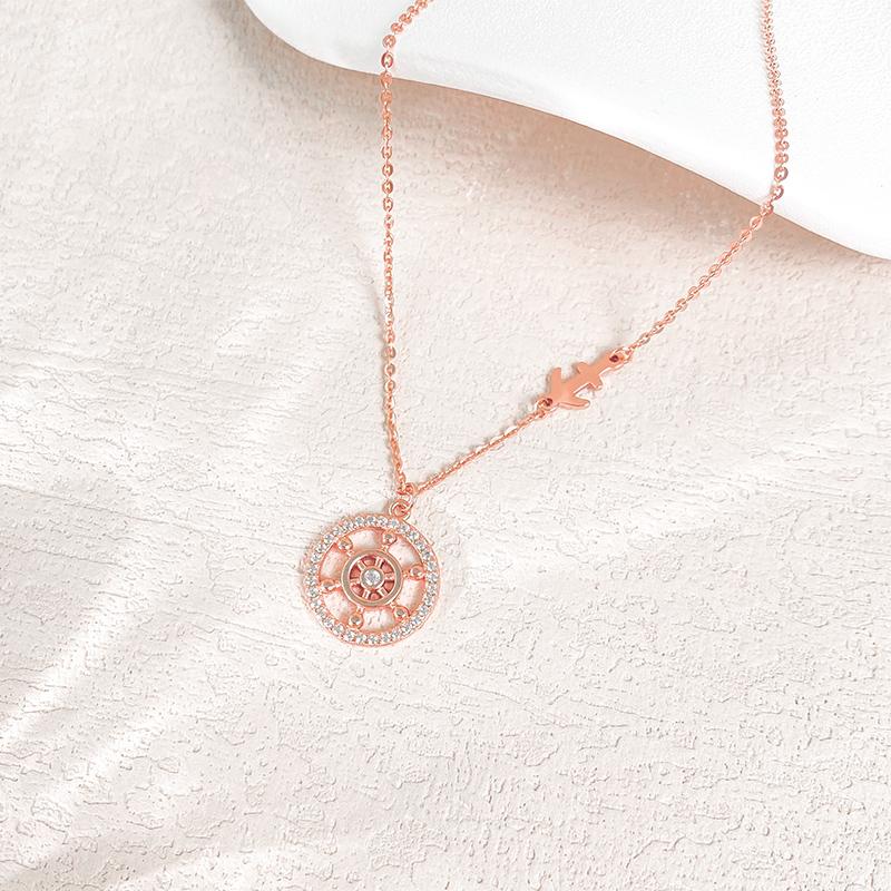 Fashionable Round Design Full Diamond Zircon Necklace Pendant Necklace Women 925 Sterling Silver Jewelry