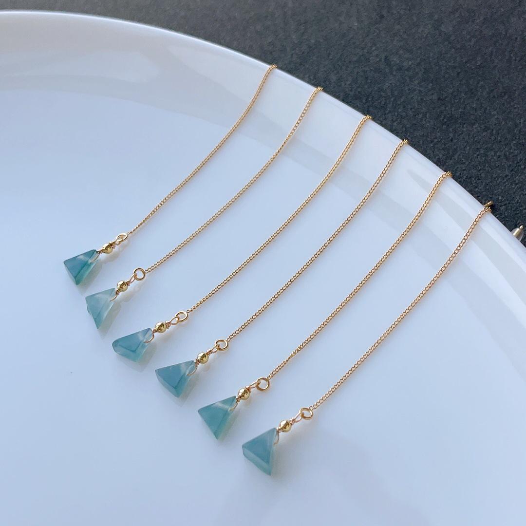 Jade Earrings: Grade A Natural Blue Water with 925 Silver Ear Wires  14k Gold Plated, Ice Transparent Chinese Style