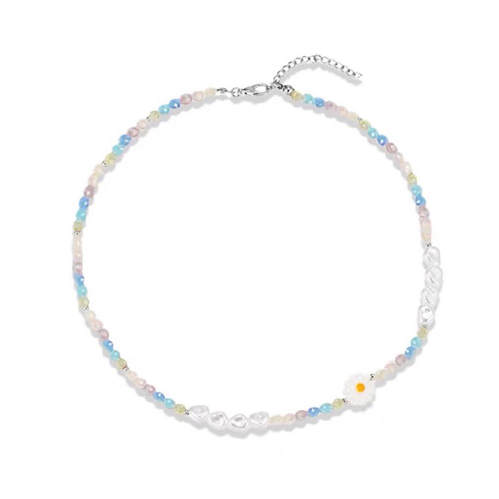 Daisy Flower Colorful Crystal Bead Beaded Necklace Bracelet Sweet Versatile Necklace Clavicle Chain Jewelry Accessory