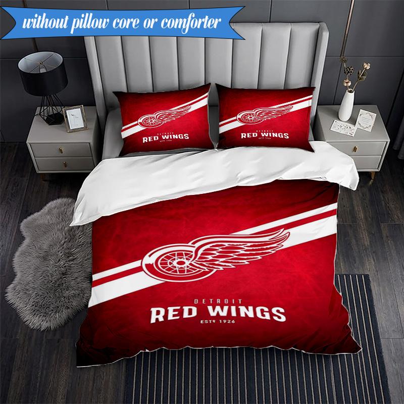 3PCS Vintage Detroit Wings Logo Bedding Set,Including 1pc Duvet Cover And 2pcs Pillowcases Perfect for Bedroom, Dormitory, Fan Christmas Gift