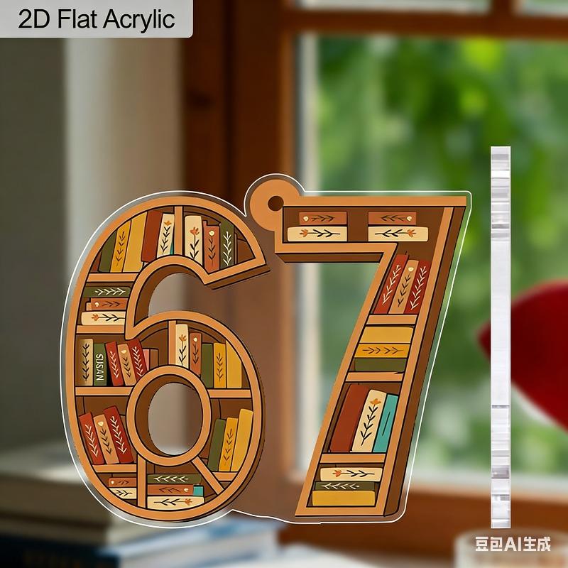 2D Flat 67-Shaped Acrylic Decoration Sign, Bow, Love, Gift, Holiday Gift, Suitable for wall decoration, porch, room, villa, accents Home, Hallway, or
