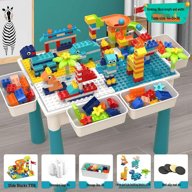 Multifunctional Building Block Table for Kids, Compatible with Large Lego Pieces, Educational Toy for Boys Ages 3-6