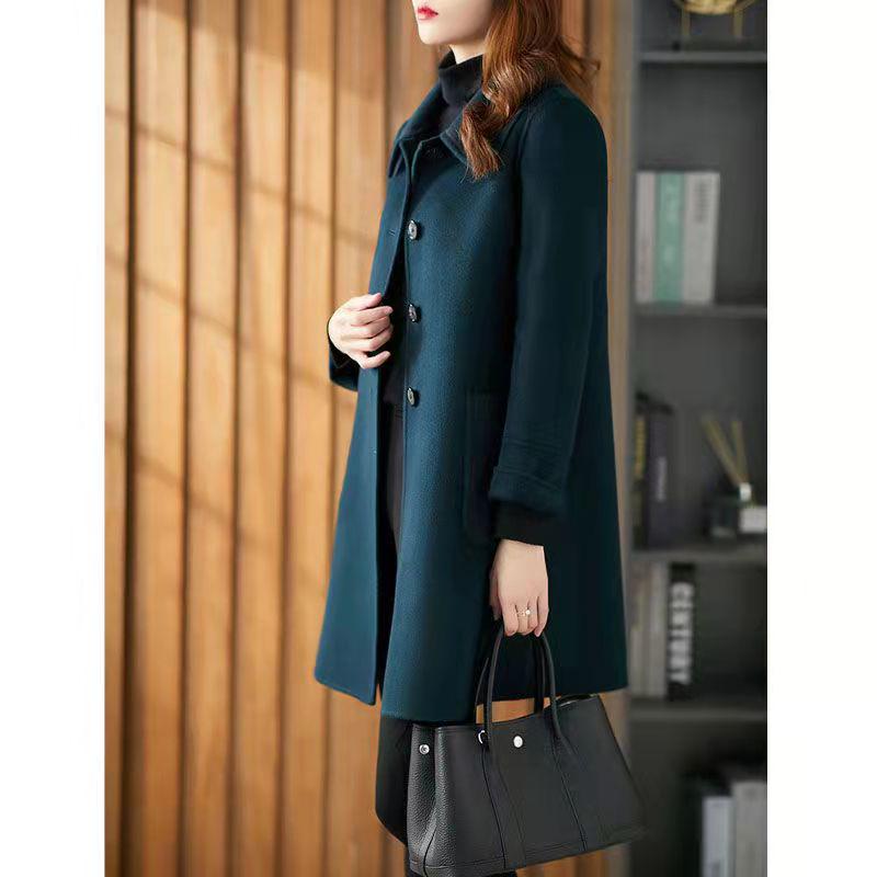 2025 Spring Women's Slimming Double-Sided Cashmere Coat - Mid-Length, Loose Fit, Age-Defying Style