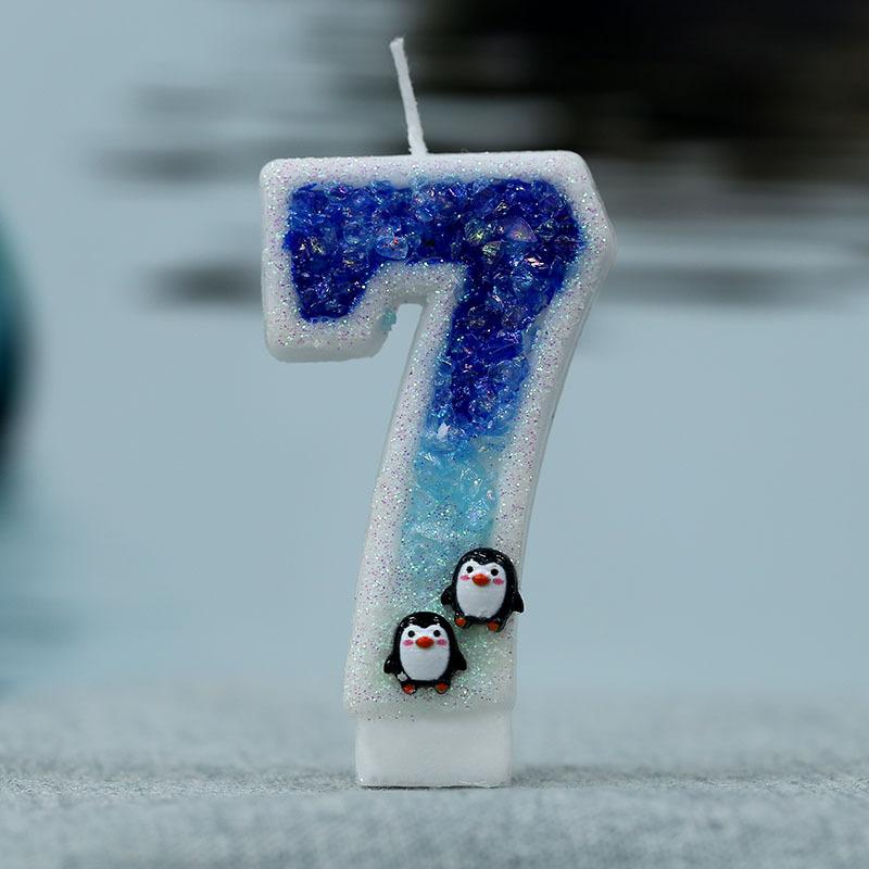 Y Girl's 3D Birthday Candles with Penguin Antarctic Glacier Extended Big 0-9 Number Candle Party Wedding Children's Day Supplies