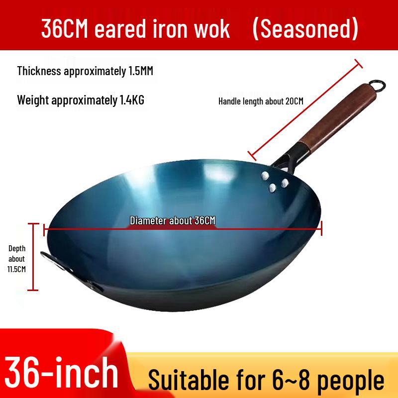Wok da Cucina in Ferro Blu Retrò Antiaderente Stagionato