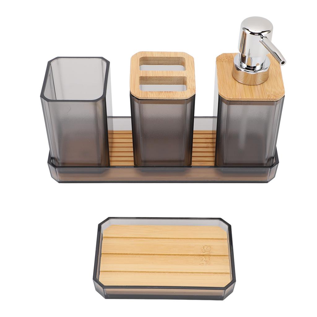Bathroom Accessories Set Bath Ensemble Set with Toothbrush Holder Cup Lotion Bottles Soap Dish Tray