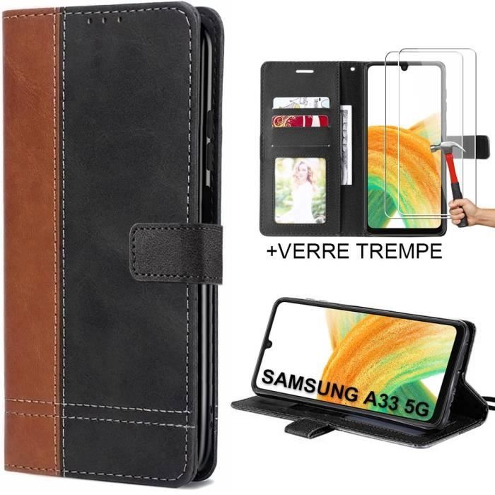 Coque de protection - BOOLING - pour Samsung Galaxy A33 5G - Antichoc - Marron - 2 Verres Trempés