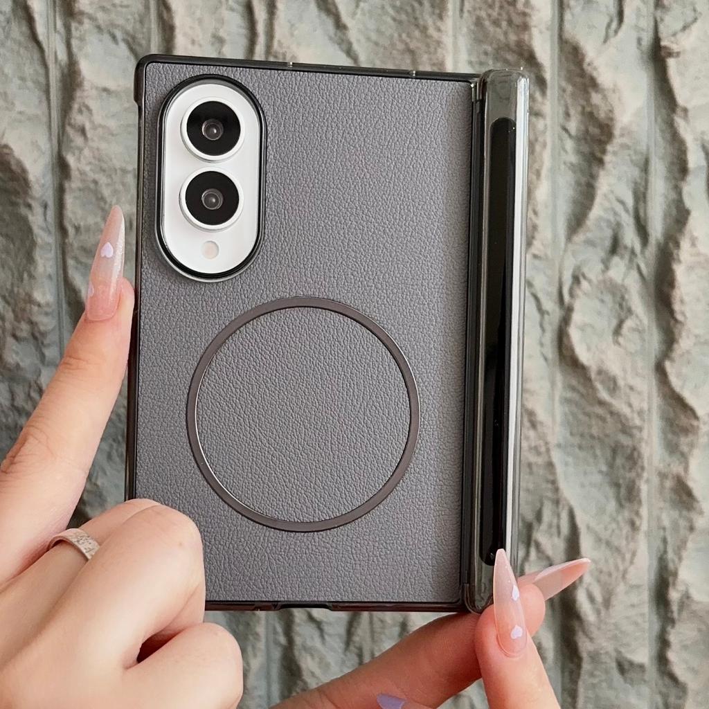 For Samsung Galaxy Z Fold 8 Ultra Magnetic Frosted Leather Hinge Cover For Samsung ZFold8 Fold 7 6 5 Shockroof Hard Shell Cover