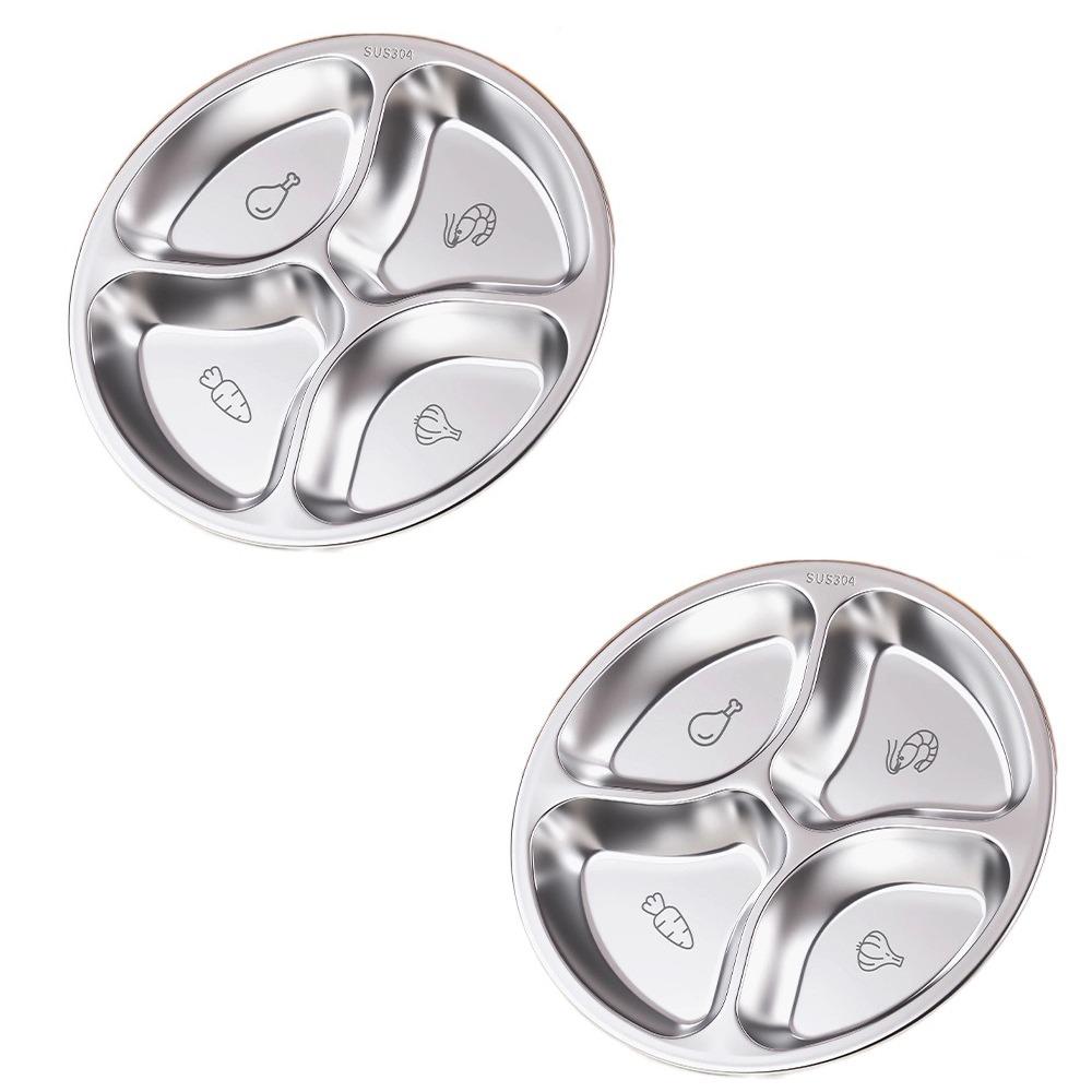 Round Stainless Steel Divided Plate Thicken Large Capacity Vegetable Preparation Plate with Compartment Dessert Fruit Plates