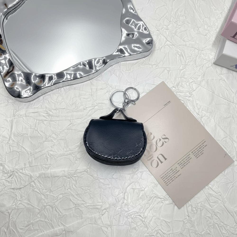 Multifunctional Earphone Bag Car Keychain PU Leather Mini Leather Bag Solid Color Small Bag Pendant Storage Bag