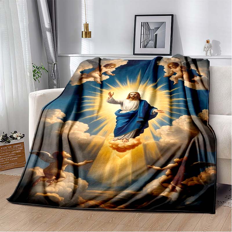 Retro Jesus Virgin Mary Art Flannel Blanket,Ultra Soft Warm Plush Throw for Home Bedroom Bed Sofa Cover Office Travel Gift Kid