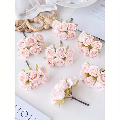 1 Demet (6 Baş) Yapay Buket MİNİ Gül Çay Tomurcuğu Mektup Kendin Yap Çelenk Malzemesi Şeker Kutusu Aksesuarları Ev Düğün Dekorasyonu Gelin Bilek Çiçeği