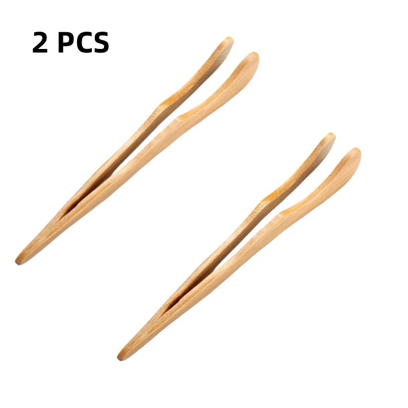 2PCS Bamboo Tea Clip Tongs Bamboo Salad Food Toast Bend Clip Straight Clips Kitchen Accessories Teaware