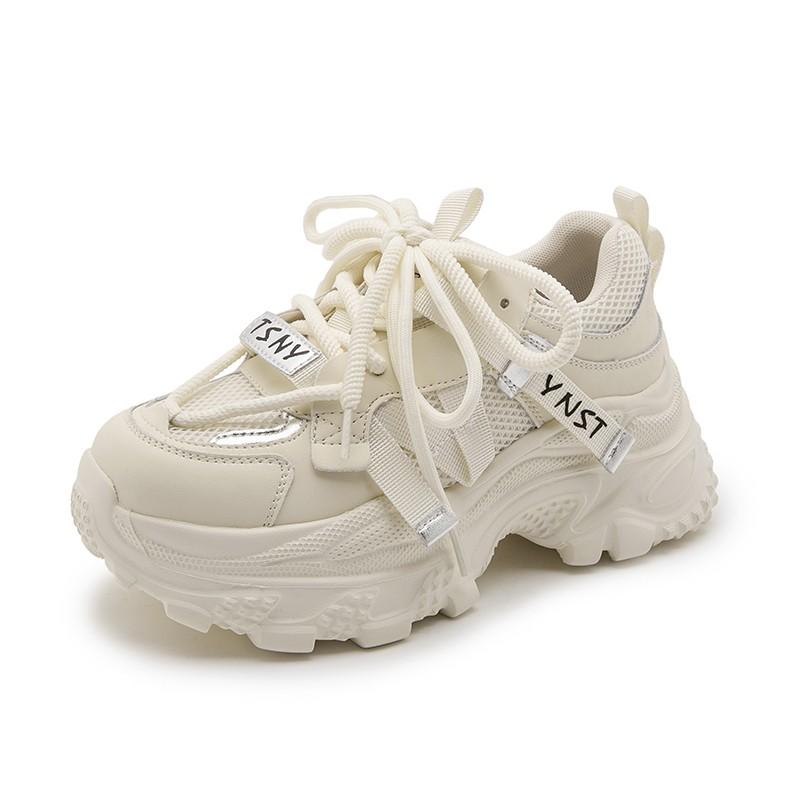 

Мода 2025 Новая горячая распродажа Женские сетчатые вулканизированные туфли Платформа Уличные на шнуровке Женские кроссовки Универсальные дышащие Женские повседневные туфли 40 покинуть белый