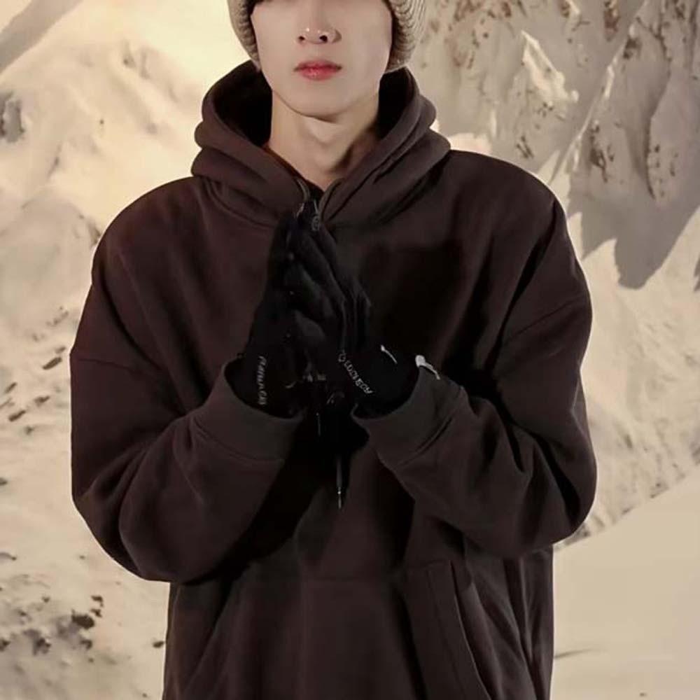 Anti-slip PU Anti-cold Mittens Soft Windproof Finger Mittens Gift Plush Thickened Gloves  Skiing