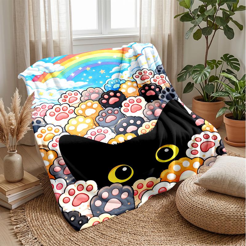 Rainbow Cat Christmas Theme blanket Lightweight Warm Flannel Blanket Decorative Throw Blanket for Home Decoration