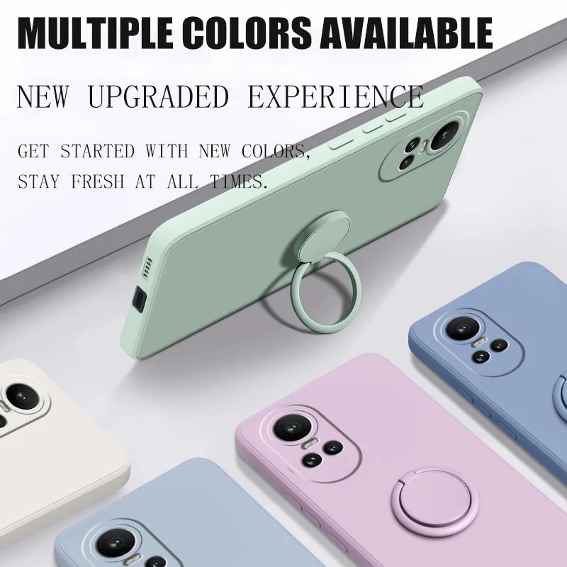 Case For Funda Oppo Reno 10 5g Liquid Silicone Ring Holder Soft Phone Skin Cover for Oppo Reno 10 Pro Upgrade Shockproof Back Fundas