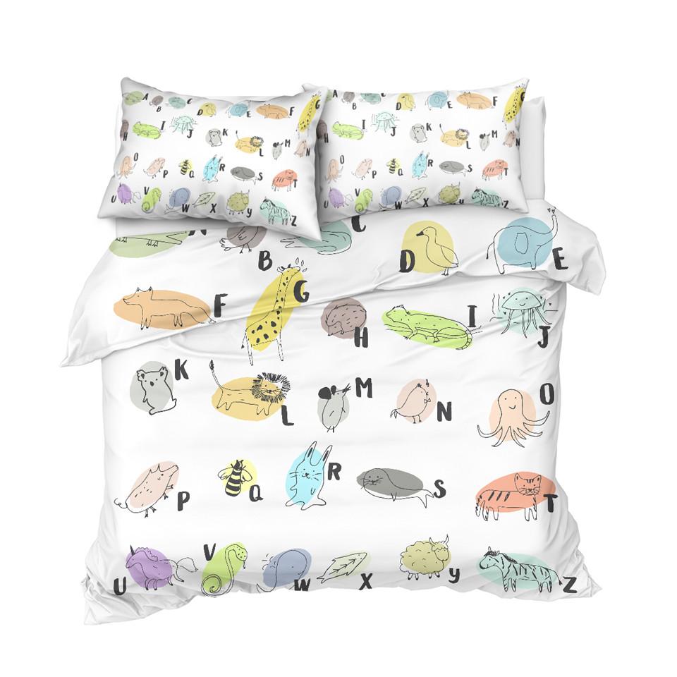 Alphabet Duvet Cover Set Letters Russian Quilt Cover for Teens Kids Bedding Cartoon Animal Planet