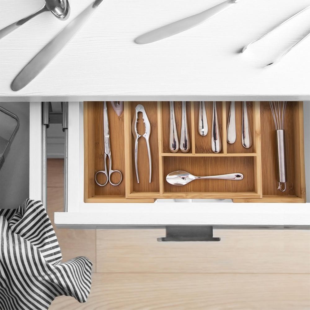 Organizer Bambusowy Rozsuwany Wkład do Szuflady Sztućce Przybory Kuchenne