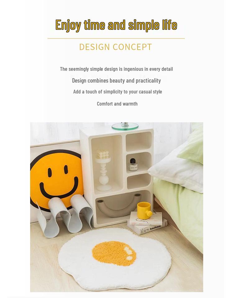 Adorable Cartoon Fried Egg & Vegetable Rug - Cozy, Cold-Proof Tufted Carpet for Kids’ Rooms & Bedrooms