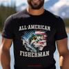 All American Fisherman T Shirt Patriotic Fishing Bass Outdoor Lover Men's Aesthetic Vintage Washed Stretched Comfortable