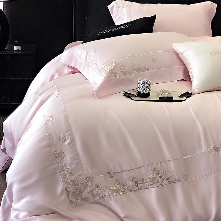 Lenzing Tencel Ice Silk Embroidered Four-Piece Luxury Bedding Set for Girls