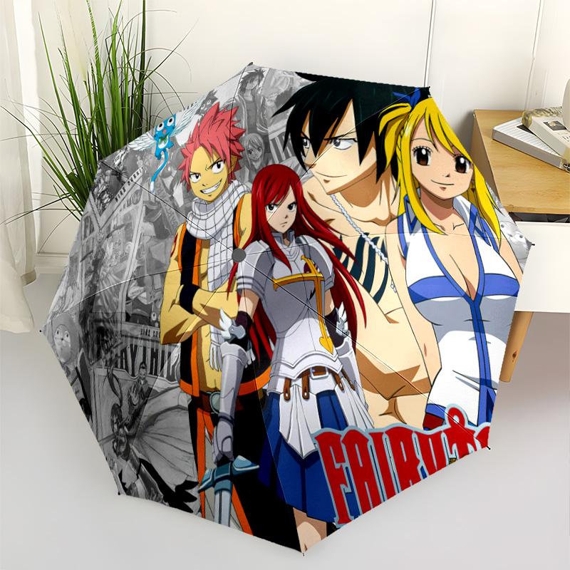 Fairy Tail Adventure Portable Automatic Umbrella Folding Umbrella with 8 Ribs Lightweight All-Season Umbrella for Travel Outdoor Accessory
