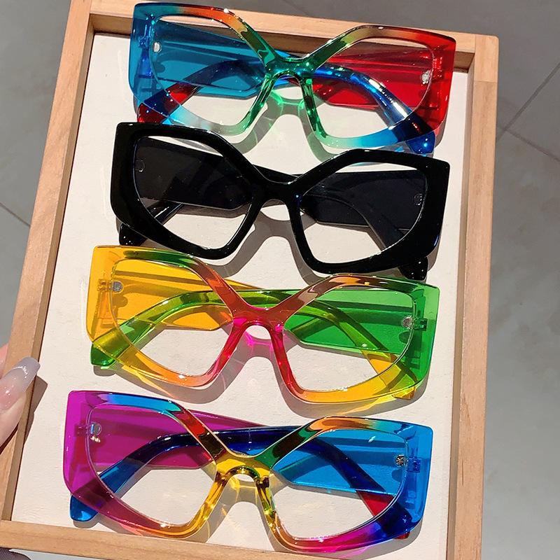 The Same Retro Personalized Rainbow Frame Anti-Blue Glasses Trendy Street Shooting Exaggerated Colorful Flat Glasses