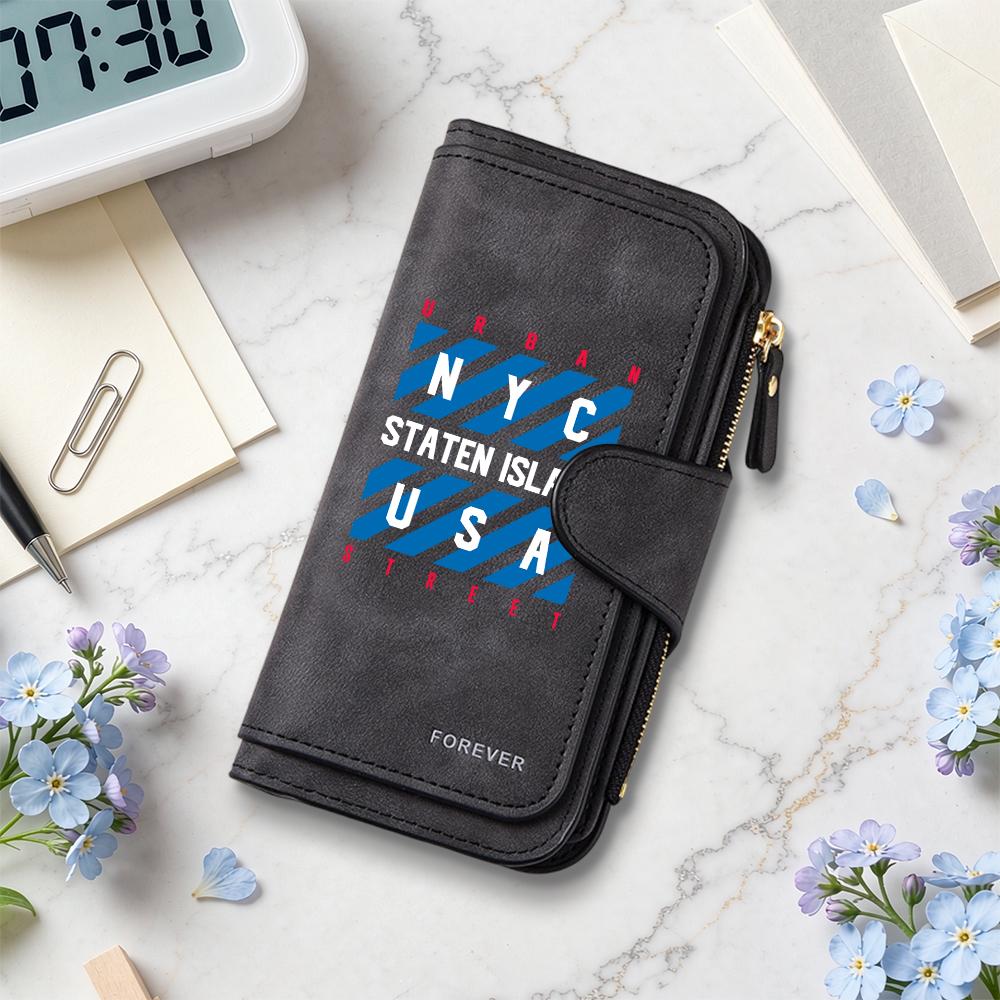 Women Long Wallet Fashion NYC Printed Purse Casual Portable Multi Card Slots Clutch for Daily Use