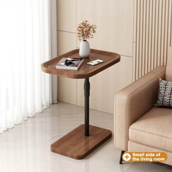 Tea Table C Shaped End Table, Adjustable Height Side for Couch, Night Stand with Bedside 2-Tier Storage Shelf, Living Room and Bedroom (Brown)