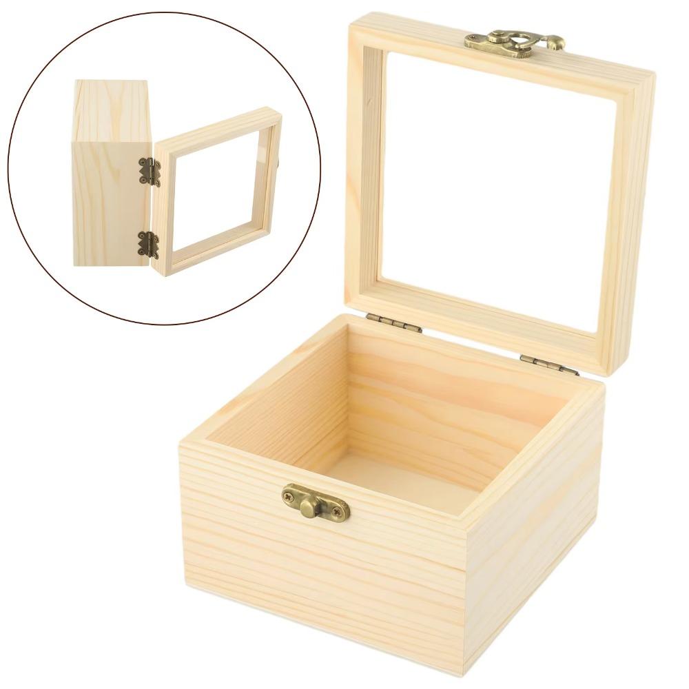 Retro Jewelry Box Rectangular Desktop Organizer Clamshell Container Wooden Storage Box Family