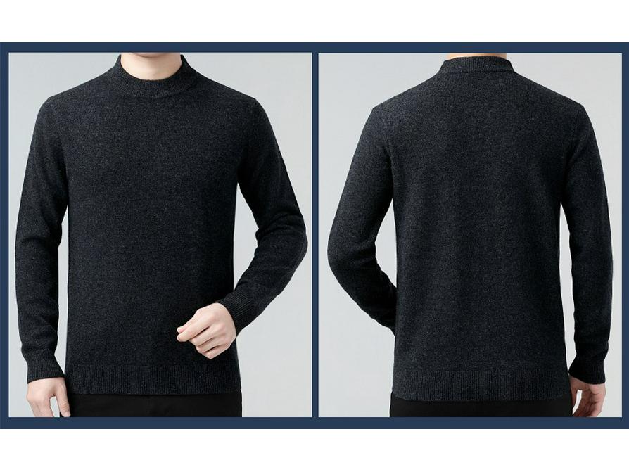 Men's 100% Wool Sweater, 2025 Autumn/Winter, Thickened Warm Half-High Collar, Middle-Aged Dad Knitwear