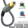 2m USB/Type-C to Square USB Type-B 2 in 1 Printer Cable Braided Printing Connection Cord
