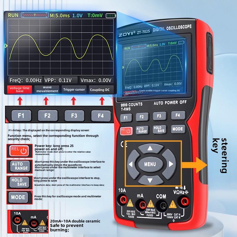 ZOYI ZT702S Handheld Color Screen Digital Oscilloscope Multimeter - Multifunction Auto Repair Anti-Burn Instrument
