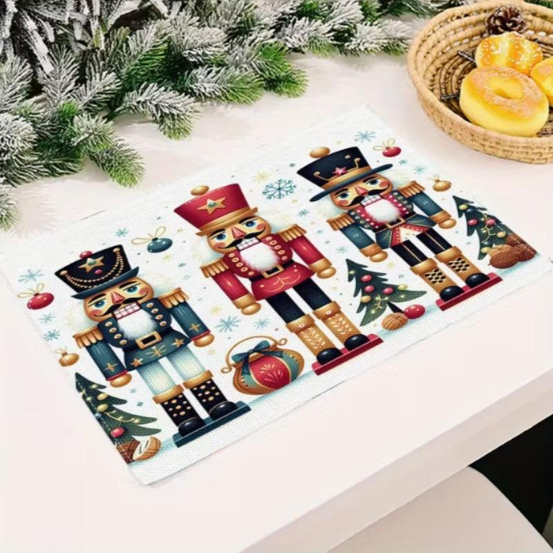 Happy Christmas Nutcracker Printed Table Mat Suitable for Family Hotel Banquets or Festival Home Decorations Placemats