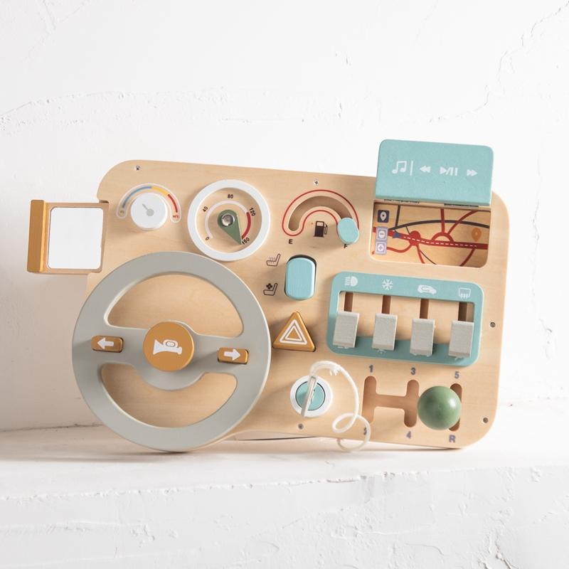 Baby Montessori Toys Steering Wooden Car Blocks Steering Wheel Activity Busy Board for Toddlers Sensory Early Education Toy Gift