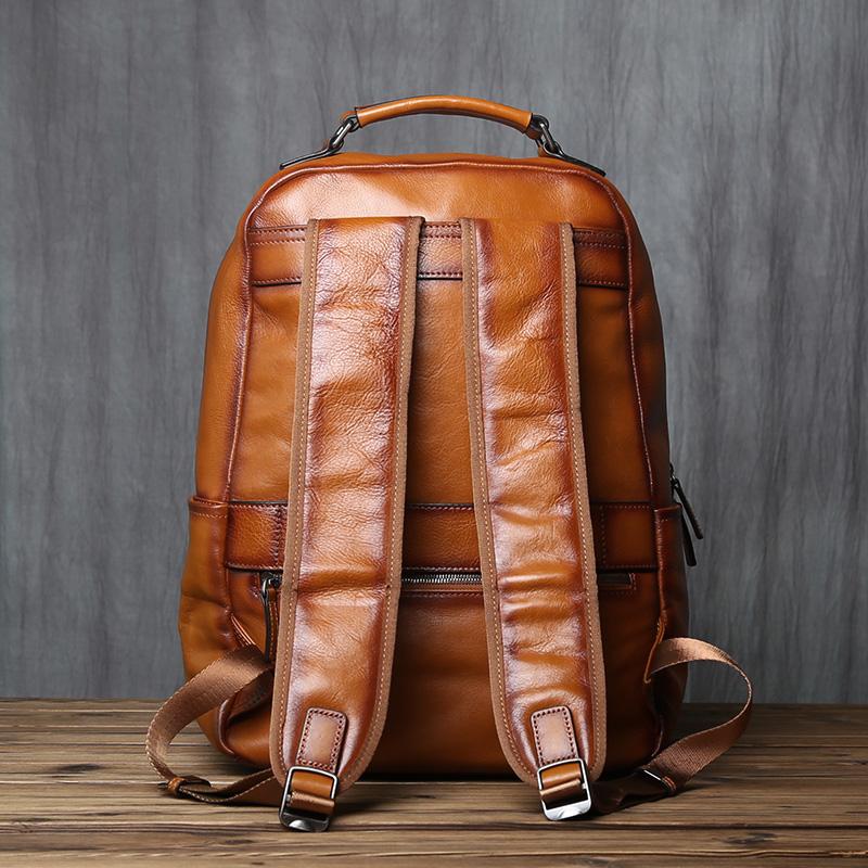 NZPJ Genuine Leather Men's Backpack Natural Cowhide Schoolbag Fashion Computer Bag Casual Men's Bag Suitable For 16 Inch Laptop