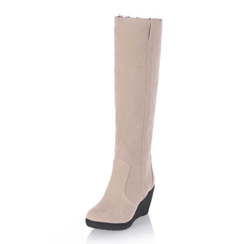 Fashion 34-43 Winter Fur Boots Ladies High Heels Platform Knee High Snow Boots Women Warm Fur Wedge Shoes Woman