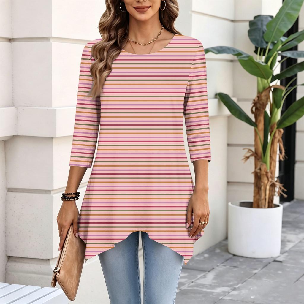 Women's Three-Quarter Sleeve Casual Pullover Top for Daily Wear