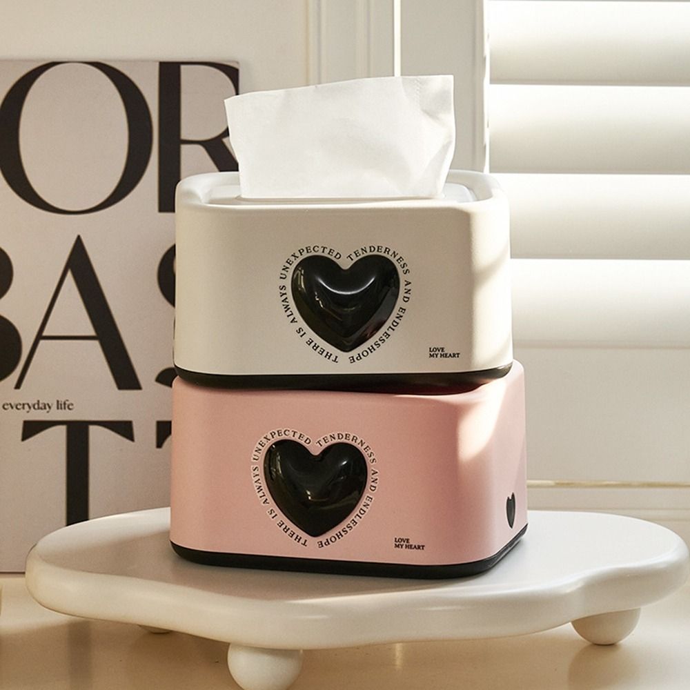 

Plastic Tissue Storage Box Pink/White Spring Drawstring Box Heart-Shaped Tissue Box for Home