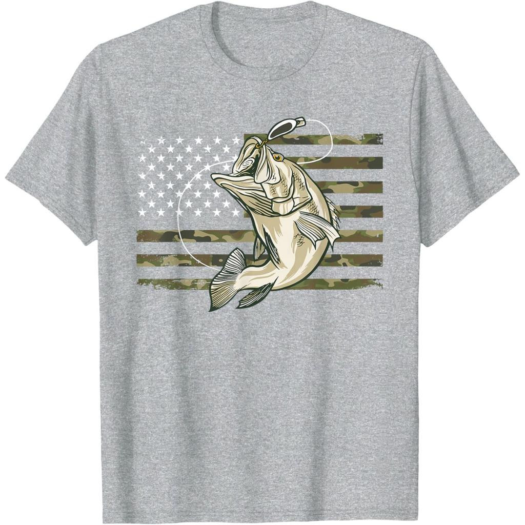 Fishing Camouflage US American Flag Bass Fish FisherUnisex Camo TShirt