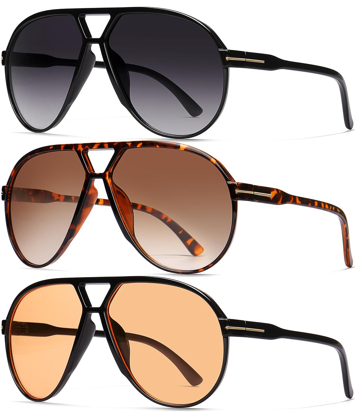 

Большие солнцезащитные очки-пилоты для женщин и мужчин в стиле ретро 70-х, солнцезащитные очки с защитой UV400, классические модные аксессуары в стиле авиатора 3pcak-Gradient Grey+Leopard/Brown+Black/Orange