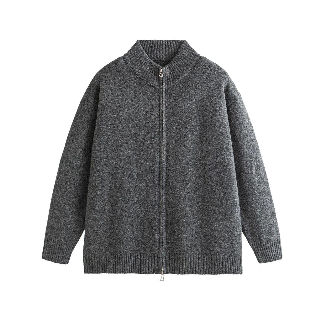 Unisex Double Zipper Japanese Retro Knit Cardigan for Spring/Autumn