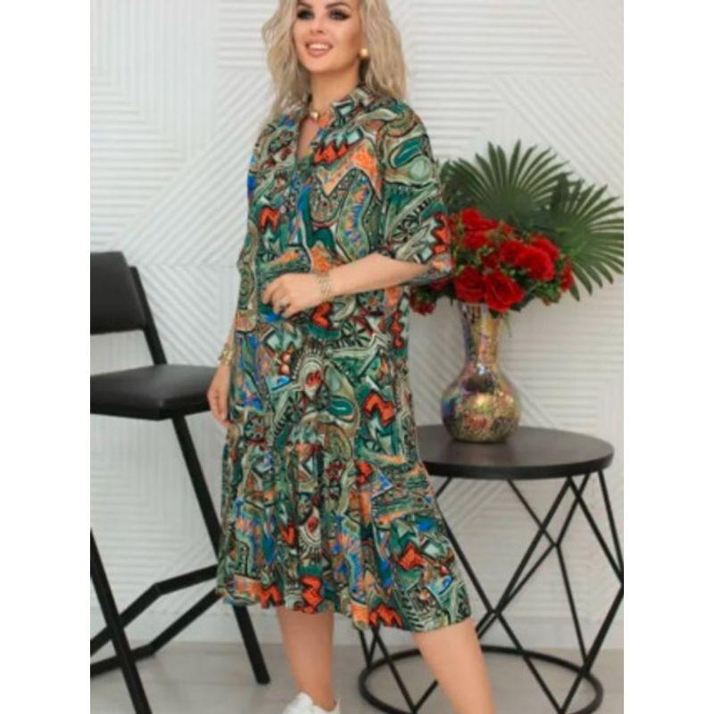 

European and American Print Plus size S-5xl Dress Casual Printed Dress Green M