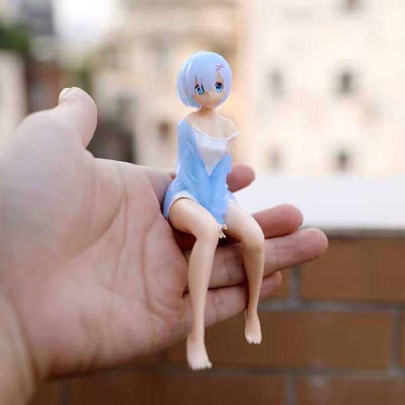14CM Anime Re:Life in a different world from zero Figure Ram And Rem Pajamas instant noodles press Sitting Position Anime Model